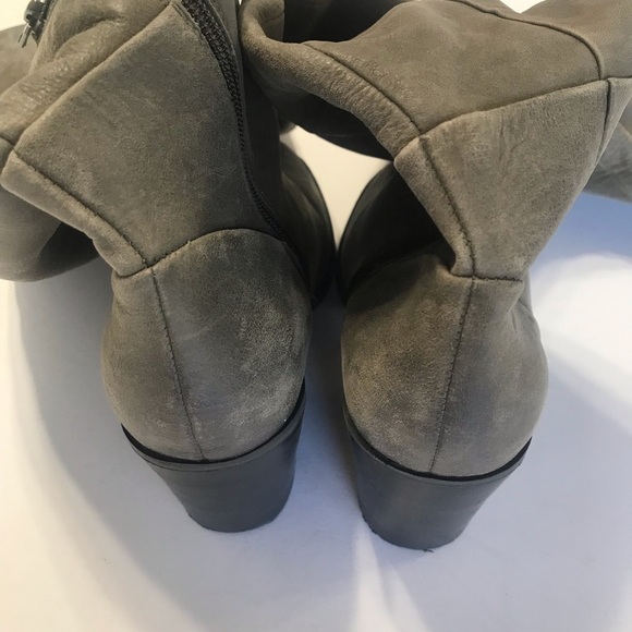 Aldo knee-high distressed leather boots size 6.5 block heel 3” Gray/ Light Green - Picture 2 of 8